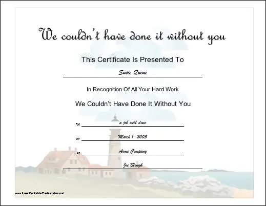 Appreciation certificate
