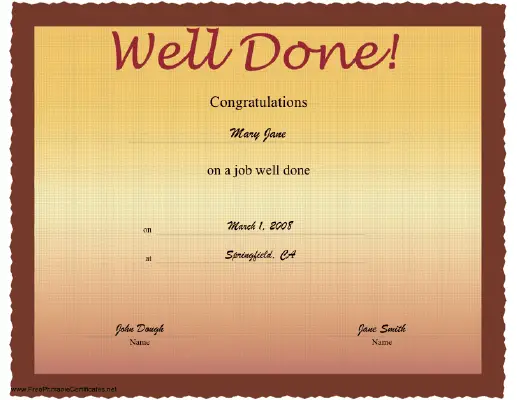 Well Done certificate