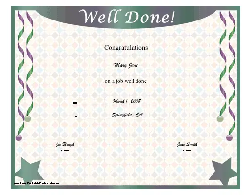 Well Done certificate
