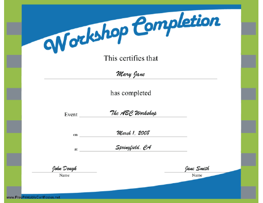 Workshop Completion certificate
