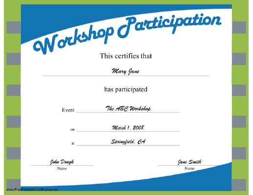Workshop Participation certificate
