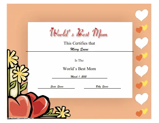 World's Best Mom certificate