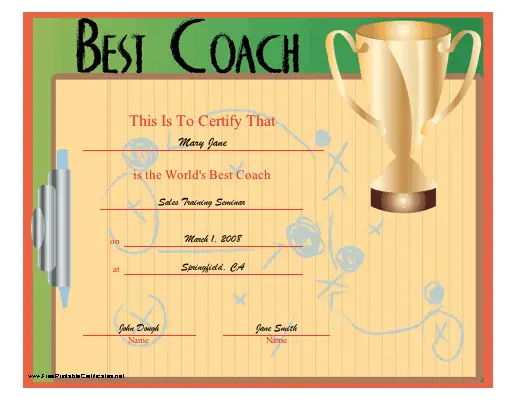World's Best Coach certificate