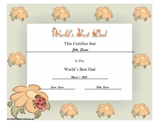 World's Best Dad certificate