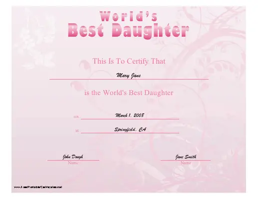 World's Best Daughter certificate
