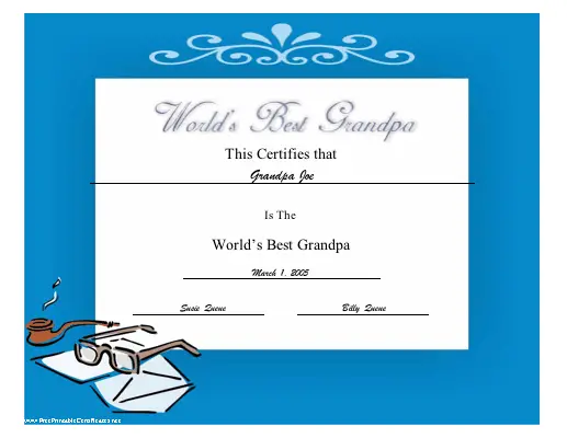 World's Best Grandpa certificate