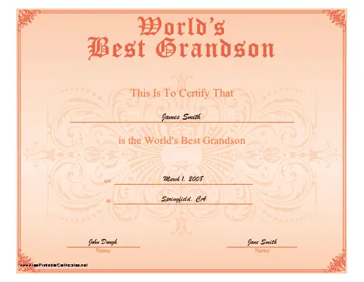 World's Best Grandson certificate