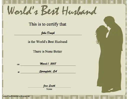 World's Best Husband certificate