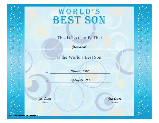 World's Best Son certificate