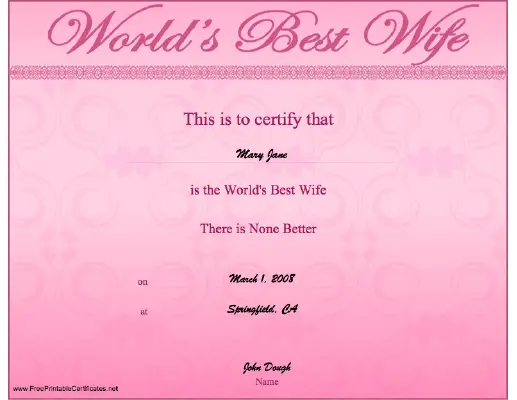 World's Best Wife certificate