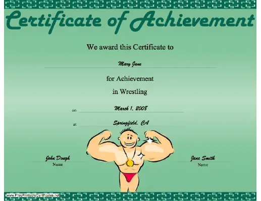 Wrestling Achievement certificate