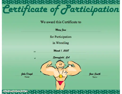 Wrestling Participation certificate