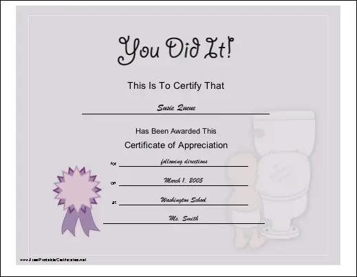 Potty Training certificate