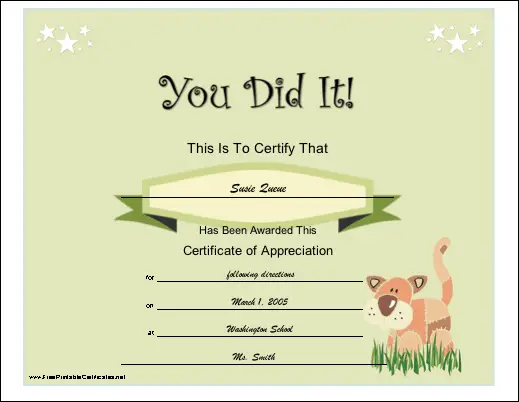 You Did It! certificate