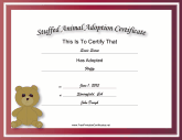 Adoption Certificate Stuffed Animal Bear Academic