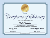10 Years Sobriety Certificate (Blue)