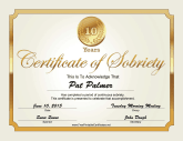 10 Years Sobriety Certificate (Gold)