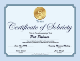 5 Years Sobriety Certificate (Blue)