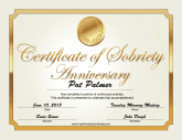 Sobriety Anniversary Certificate (Gold)