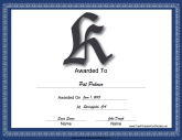K Monogram Certificate