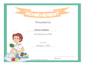 Kids Achievement Award Ate Every Bite certificate