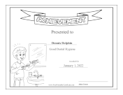 Kids Achievement Award Dental Hygiene BW certificate