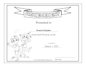 Kids Achievement Award Mask-Wearing BW certificate