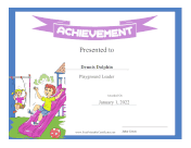 Kids Achievement Award Playground Leader certificate