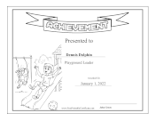 Kids Achievement Award Playground Leader BW certificate