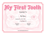 My First Tooth Certificate Pink
