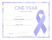 One Year Cancer-Free certificate