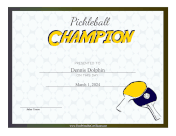 Pickleball Champion certificate