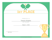Pickleball First Place certificate