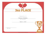 Pickleball Third Place certificate