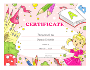 Princess And Castle certificate