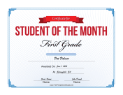Student of the Month Certificate for First Grade