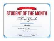 Student of the Month Certificate for Third Grade