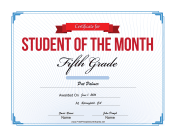 Student of the Month Certificate for Fifth Grade