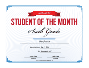Student of the Month Certificate for Sixth Grade