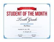 Student of the Month Certificate for Tenth Grade