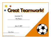 Teamwork Certificate Soccer