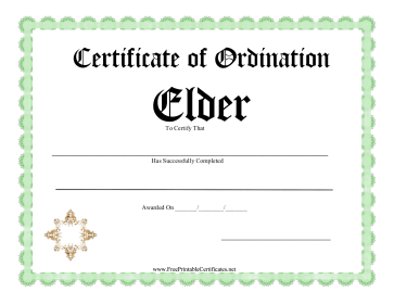 Certificate Of Ordination Elder