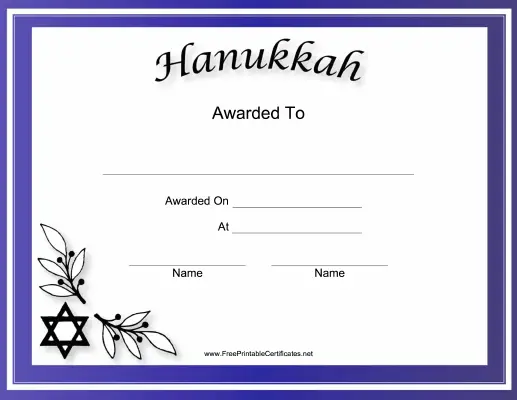 Hanukkah Holiday Certificate Printable Certificate