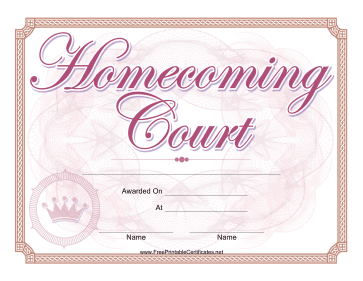 Homecoming Court Certificate Girl