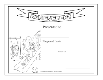 Kids Achievement Award Playground Leader BW
