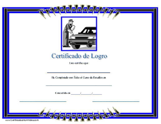 Certificado de Logro en Mantenimiento del Automóvil