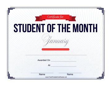 Student of the Month Certificate for January