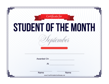 Student of the Month Certificate for September