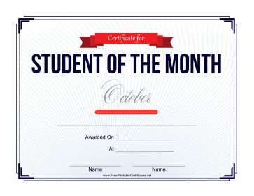 Student of the Month Certificate for October
