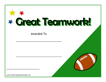 Teamwork Certificate Football